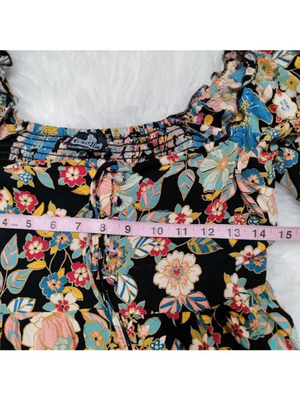 Angie SZ Small Off-Shoulder Floral Festival Babydoll Dress Boho Fairy Artsey - Picture 6 of 11